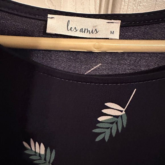 Navy Blue Leaf Print Dress - Picture 2 of 2